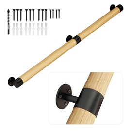 6FT Wooden Stair Handrails,Indoor Outdoor Hand Railings, Sturdy Wall Mount Support,Non-Slip Safety Handrail for Elderly, Children, and People with Physical Limitations