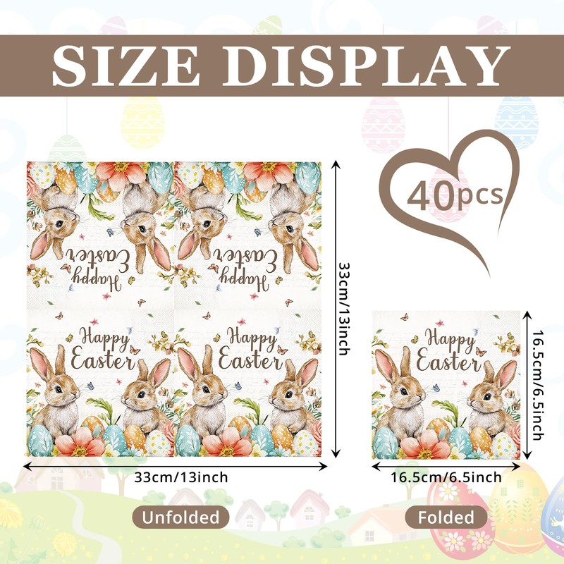 40 Pcs Easter Paper Napkins – 13 x 13 Inch