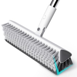 Floor Scrub Brush with Long Handle, Heavy-Duty Stiff Bristles, V-Shape Floor Scrubber Brush for Tile, Concrete & Grout Lines, Stand-Up Cleaning for Garage, Bathroom, Deck & Patio
