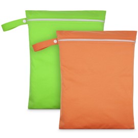 AOOSA 2 PCS Wet Bags, Reusable Cloth Nappy Wet Bags with Handle and Zipper,Lightweight Waterproof Travel Laundry Bag, Washable Wet Dry Bag for Travel Beach Swimming Gym Yoga Camping(Green&Orange)