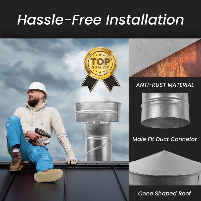 6" Inch Round Galvanized Steel Roof Cap with Mesh -