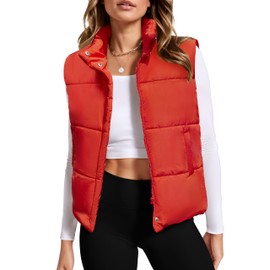 Zeagoo Womens Puffer Vest Warm Lightweight Fashion Outfits Stand Collar Zip Up Puffy Outerwear 2025 Trendy Red S