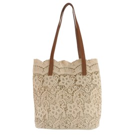 Sueeya Women's Lace Tote Bag, Set of 2, Tulle Pouch, Shoulder Bag, Handbag, Matched, Total Lace, Switchable, Bicolor Fashion, Stylish, Cute, Work or School Outings, Apricot