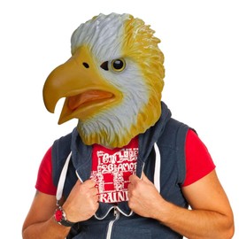Dinwenddey Eagle Head Mask for Adults, Fierce Latex Hawk Head Mask for Party Costume Cosplay Props - White Yellow