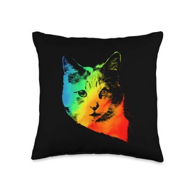 CALICO CAT Funny Gift, Rainbow Colorful Retro Throw Pillow