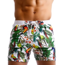 TADDLEE Men Swimwear Swimsuits Flower Print Surf Board Boxer Shorts Trunks Long (XL) Green