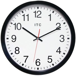 Infinity Instruments 14 inch Shatter Resistant Round Non-Ticking Silent Battery Operated Easy to Read Clock for Office, Classroom, School, Black/Clear