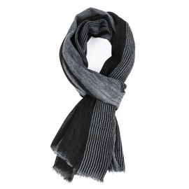GERINLY Cotton-Linen Scarves Mens Stripe Crinkle Long Scarf Fashion Turban Shawl for Travel Male Wrap (Black)