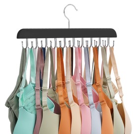 OMHOMETY Bra Hanger for Closet, Tank Top Hanger 20 Hooks Capacity Sturdy Wood Space Saving Hanger Sport Bras Holder, Closet Organizers and Storage, Black 1 Pack