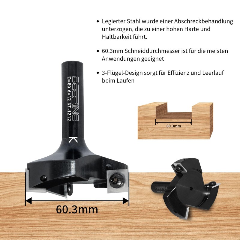 DEEFIINE Face Cutter 12 mm Shank for Wood Diameter 60.3