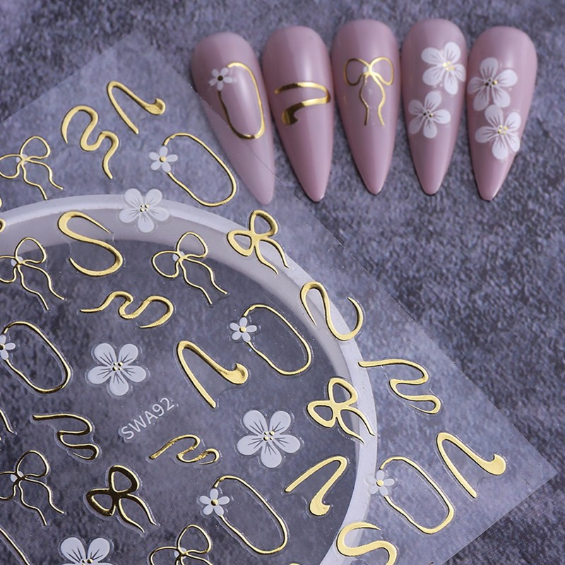 Star Nail Stickers 2 Sheets Flower Bow Nail Decals Self