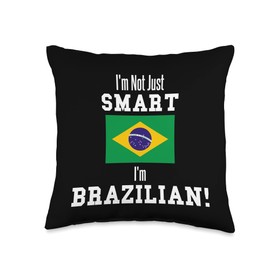 Yelling National Flags Graphics I'm Not Just Smart I'm Brazilian Country Flag Brazil Throw Pillow, 16x16, Multicolor