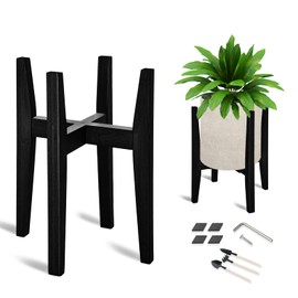 OERGKE OERGKE Adjustable Plant Stand Indoor, Bamboo Mid Century Modern Plants Stands, Corner Flower Holder for Living Room, Fits 8 to 12 Inches Pots, (Pot & Plant Not Included)(Black, 1 Pack)