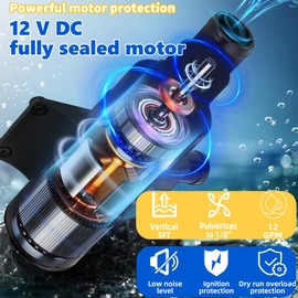 12V Macerator Pump for Jabsco 18590-2092, Open Flow | Self-Priming | Anti-Clog | Run-Dry, 12 GPM Macerator Pump with Thermal Protection and Waste Evacuation, for RV, Yacht, Marine, Toilet