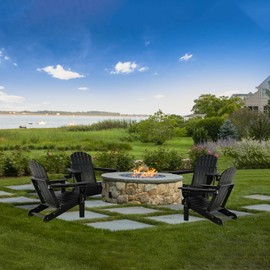 Withniture Folding Adirondack Chair and Table Set, HDPE Adirondack Chairs Set of 2 with Side Table with Cup Holder, All Weather Resistant Fire Pit Chairs for Patio Front Porch Pool Garden Deck