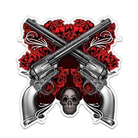 GT Graphics Revolvers Roses Skull - 12" Vinyl Sticker Waterproof Decal