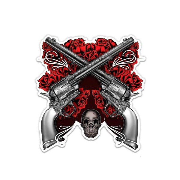 GT Graphics Revolvers Roses Skull - 12" Vinyl Sticker Waterproof Decal