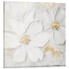 Hollyone Flowers Canvas Pictures 30 x 30 cm Wall Art Painting Living Room Modern Wall Pictures Bedroom Hand-Painted White Magnolia Painting Canvas for Hotel Kitchen Office Wall Decoration