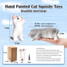 Big Hand Painted Cat Squishy Toys，Large Cute Ultra Soft Kitty Squeeze Fidget Toys for Stress Relief ,Kawaii Squishies Sticky Animal Toys for Adults Kids,Decompression Sensory Balls Toys for Autism