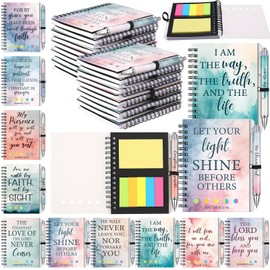 Sayglossy 20 Sets/40 Pcs Christian Gifts Notebook Bulk for Woman Christian Watercolor Spiral Notebooks with Sticky Note Bamboo Bible Verse Pen Inspirational Religious Prayer Journal Notepad for Church