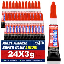 WOUSEDO 24 X 3g Super Glue Liquid, Clear Strong Adhesive,Super Glue Fast Drying Cyanoacrylate Glue for Wood,Rubber,Leather, Plastic, Metal, Rhinestone Jewelry, DIY Crafts and More