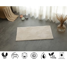 SHIKARA Soft and Absorbent Organic Cotton Bath Rug, 32x20 Inch, Machine-Washable Rugs Bath Mat, Non-Slip Bathmat Rug (Ivory)