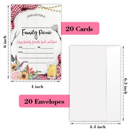 LONLONBANG Family Picnic Invitations Family Cookout Invite Cards Pool Party Invitation Back Yard BBQ Invitations for Girls Boys Women Family Men 20 Party Invitations with Envelopes -L788