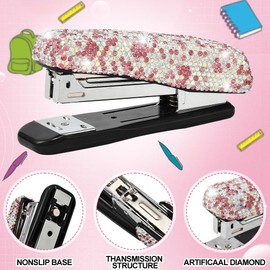 Blueshyhall Crystal Handmade Bling Dazzling Stapler for Desk, Office, School, or Home (Pink)