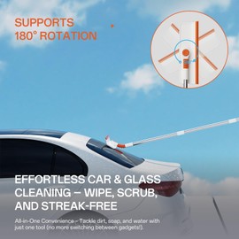 Window Squeegee Cleaner，2-in-1 Window Cleaning Tool with 50" Extendable Pole Bendable Head Window Washing Equipment or Indoor Outdoor Window Glass Door Car Windshield (with 1 Grey Microfiber Cloth)