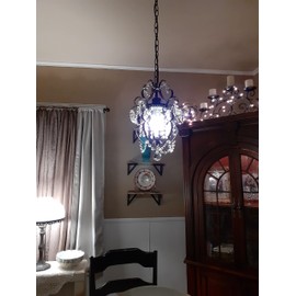 riomasee Plug in Chandelier Hanging Light Fixture with 14.27 Ft Hanging Cord and On/Off Switch,Mini Black Crystal Chandelier Light Fixture for Bedroom,Girls Room,Bathroom