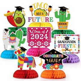 Distaratie Mexican Graduation Table Centerpieces Class of 2024 Mexico Graduation Fiesta Party Decorations Congrats Grad Photo Props Honeycomb Table Toppers Grad Party Supplies-8 Pack