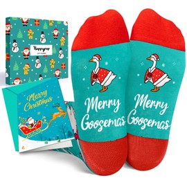 HAPPYPOP Christmas Gifts Stocking Socks - Secret Santa Socks Xmas Stocking with Greeting Card for Goose Lovers Christmas Geese Gifts 2-3 Years
