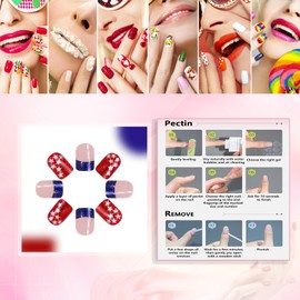 Rchovsam Independence Day Press on Nails Short Square Fake Nails French Tip Design False Nails Red Blue Stars Stick on Nails Summer Full Cover Artificial Nails for Women 24pcs