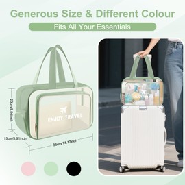 Clear Toiletry Bag, Travel Makeup Bag with Shoe Compartment, Triple Layered PVC Wash Bag with Zipper, Transparent Cosmetic Bags for Wet & Dry, Large Travel Accessories for Women and Men (Green)