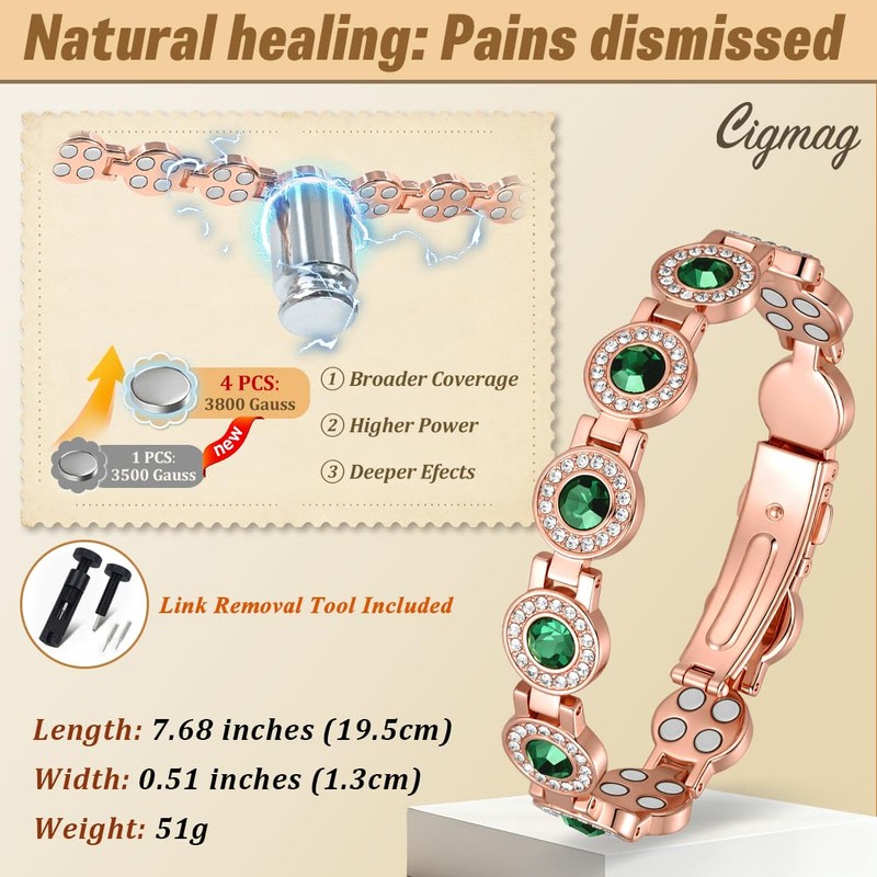 Copper Magnetic Bracelet for Women 3800 Gauss Magnets Pure Copper