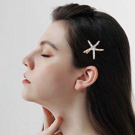 Wendalern Boho Pearl Crystal Hair Clip Barrette Vintage Star Pearl Hair Pin Rhinestone Hair Clip Gold Crystal Fish Star Hair Clips Decoration Wedding Hair Accessories for Women Girls