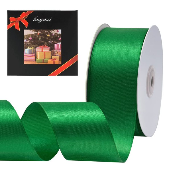 LIUYAXI Green Double Faced Satin Ribbon, 1-1/2" X Continuous 50