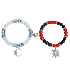 TTPSRY Pack of 2 Magnetic Couple Bracelets, Heart-Shaped Partner Bracelets, BFF Friendship Bracelets for Boyfriend, Girlfriend, Lover, Best Friend, Metal