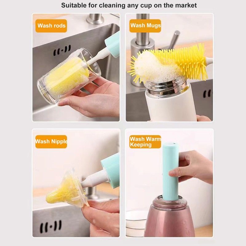 Electric Bottle Brush Cleaner Smart Removable Long Handle Silicone Automatic