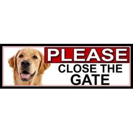 SHAWPRINT Golden Retriever PLEASE CLOSE THE GATE METAL GATE SIGN 266mm x 87m. (858H2)
