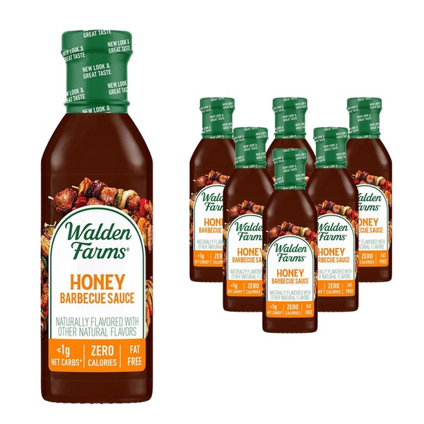 Walden Farms Honey BBQ Sauce 12 oz. Bottle (6 Pack) - Sweet and Tangy, Vegan, Kosher and Keto Friendly, 0g Net Carbs - Gourmet Barbecue Marinade and Dipping for Meat, Ribs, Pork, Chicken, Steak and More
