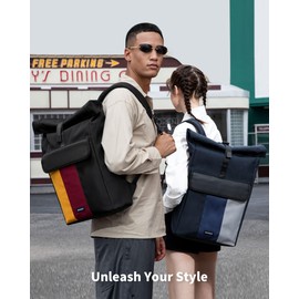 Innostyle Rolltop Backpack for Men Women Travel Laptop Expandable Backpack Water-Resistant Casual Work Daypack for 15.6" Compartment Business Bag,18-25L,Black