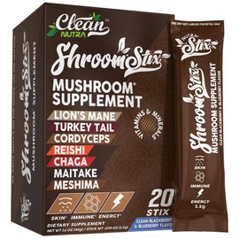 Clean Nutraceuticals Lions Mane 24in1 Mushroom Supplement with Turkey Tail Reishi Cordyceps Chaga Maitake Shiitake Enoki Oyster Porcini Tremella – 20 Easy to Take Shroom Stix