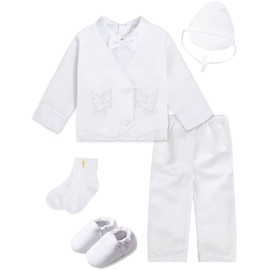 A&J DESIGN Baby Christening Outfits for Boys Baptism Suits White 6-9 Months