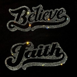 Faith and Believe Bling Heat Transfer Patch 8.3' Width Iron-on Christian Faith Religious Rhinestones Hotfix Heat Transfer DIY Applique