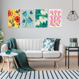 UNIQUORS 4 Pack Framed Paint by Numbers Kit for Adults Beginner, Easy Flower Kids Paint by Number on Canvas, DIY Oil Painting Acrylic Paints for Gift Home Wall Decor 8X12 Inch