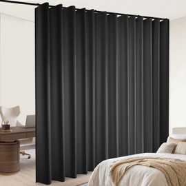 Room Divider Blackout Curtains Flexible Sliding Tracks Sets Ceiling Mounted Rod Window Curtain Privacy Separation for Bedroom Living Rooms,1 Panel Black Drape and Black Track Set-W216xH96 in