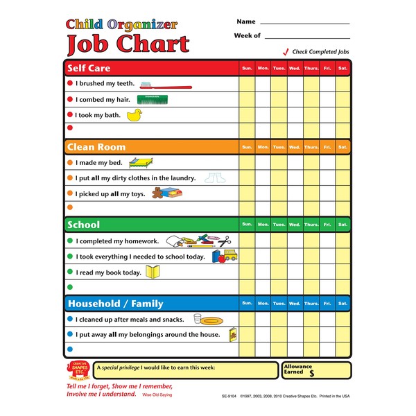 Child Organizer Job Chart, 8.5" x 11", 30 Sheets in
