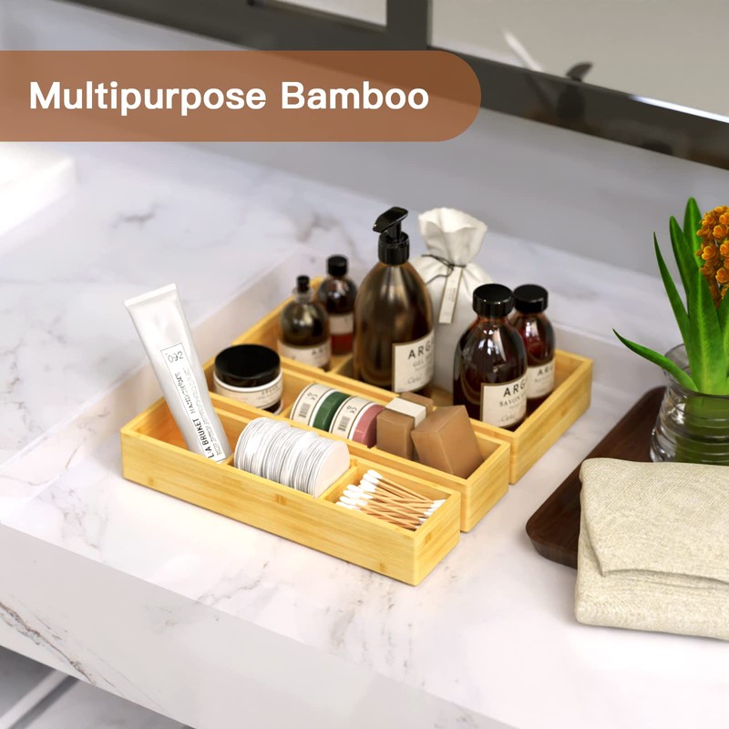 Bamboo Drawer Organizer 12.5'' X 12.5'' X 2'', Adjustable 3