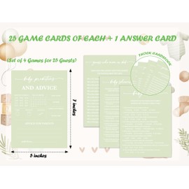 Baby Shower Games Set, Green Theme Baby Shower Game Cards, 50 Double-Sided Cards for 25 Guests, 4 Games - Guess, Predictions, Trivia, Feud, Gender Reveal Party Supplies, Baby Shower Party Ideas -03